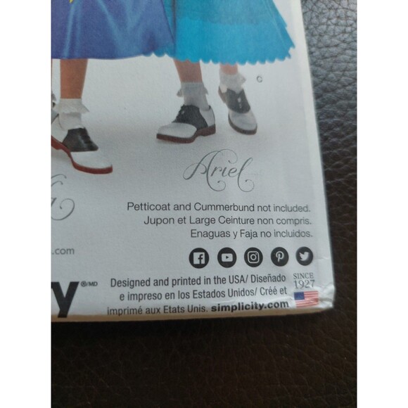 Simplicity Disney Princess Pattern 8628 50s Sock Hop Circle Skirts Belle Ariel - Picture 4 of 8